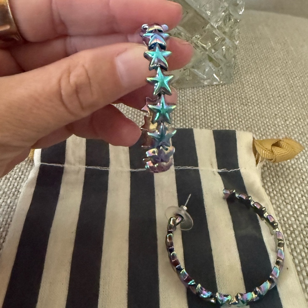 Lele Sadoughi Iridescent Star-Accented Hoop Earrings in Multi-Color